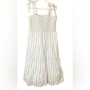 J. Crew Blue and White ladies Tiered ruffle Sundress Fully lined. Size Large